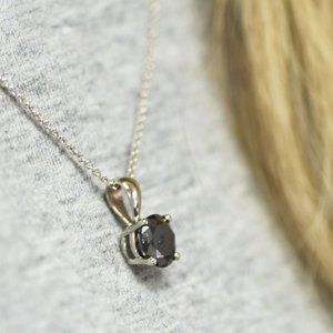 Black Diamond Solitaire Pendant Necklace Round IGI Cert 14K White Gold 1.31Carat